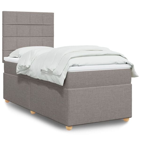 vidaXL Sommier &agrave; lattes de lit avec matelas Taupe 90x190 cm Tissu