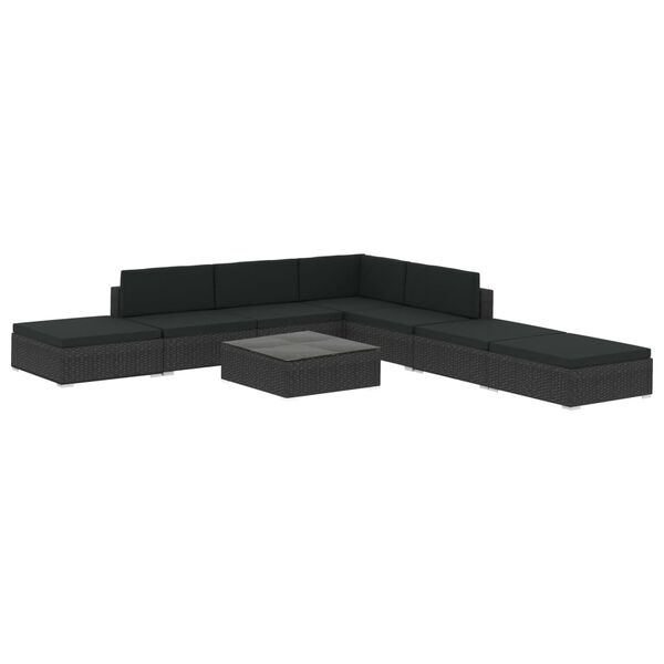 vidaXL Salon de jardin 8 pcs avec coussins r&eacute;sine tress&eacute;e noir