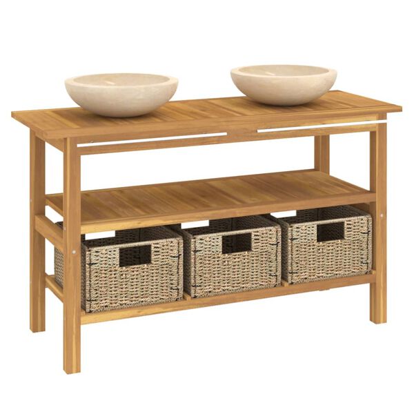 vidaXL Armoire de salle de bain et lavabos en marbre crème Teck massif