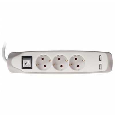 Perel Prise Schuko 3 voies avec 2 ports USB Gris et blanc