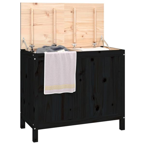 vidaXL Bo&icirc;te &agrave; linge Noir 88,5x44x76 cm Bois massif de pin