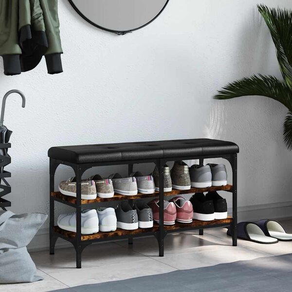 vidaXL Banc &agrave; chaussures ch&ecirc;ne fum&eacute; 82x32x47 cm Bois d'ing&eacute;nierie