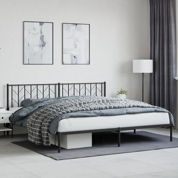 vidaXL Cadre de lit m&eacute;tal sans matelas avec t&ecirc;te de lit noir 200x200cm