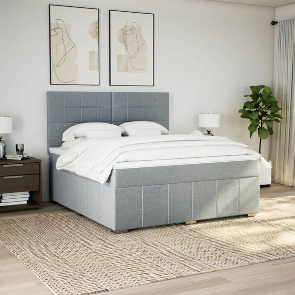 vidaXL Sommier &agrave; lattes de lit avec matelas Gris clair 180x200cm Tissu