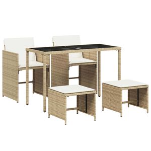 vidaXL Ensemble &agrave; manger de jardin avec coussins 5pcs Beige poly rotin