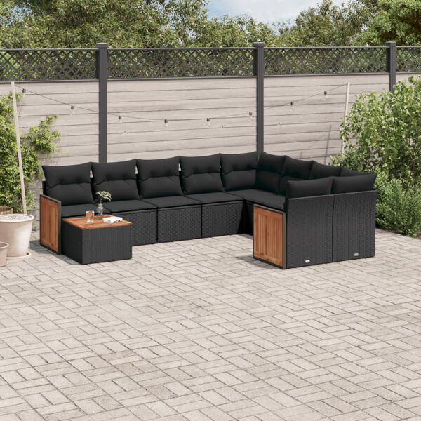 vidaXL Salon de jardin 10 pcs avec coussins noir r&eacute;sine tress&eacute;e