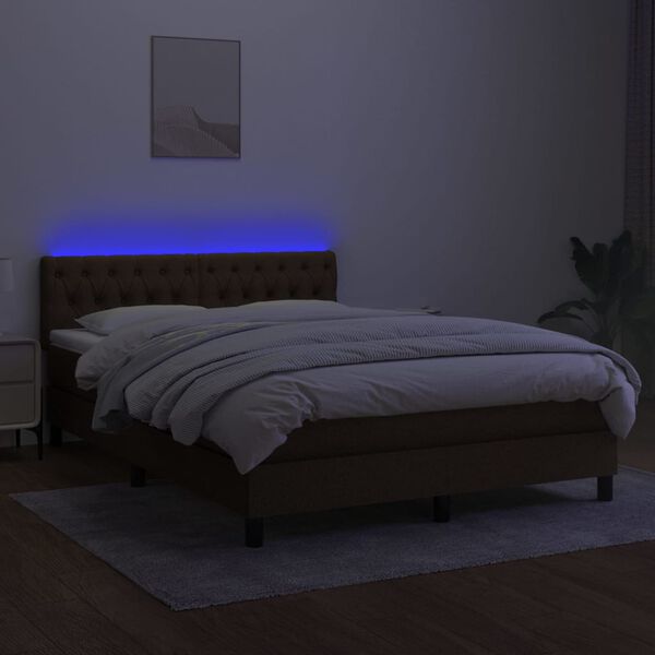 vidaXL Sommier &agrave; lattes de lit matelas et LED Marron fonc&eacute; 140x200 cm