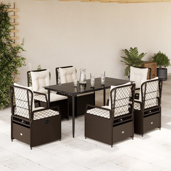 vidaXL Ensemble &agrave; manger de jardin et coussins 7 pcs marron rotin