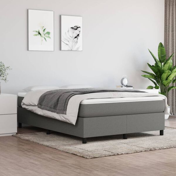vidaXL Sommier &agrave; lattes de lit avec matelas Gris fonc&eacute; 140x190cm Tissu