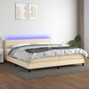vidaXL Sommier &agrave; lattes de lit et matelas et LED Cr&egrave;me 200x200cm Tissu