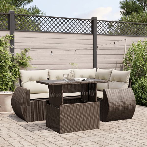 vidaXL Salon de jardin avec coussins 5 pcs marron r&eacute;sine tress&eacute;e