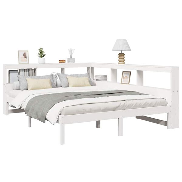 vidaXL Lit biblioth&egrave;que sans matelas blanc 150x200 cm bois pin massif