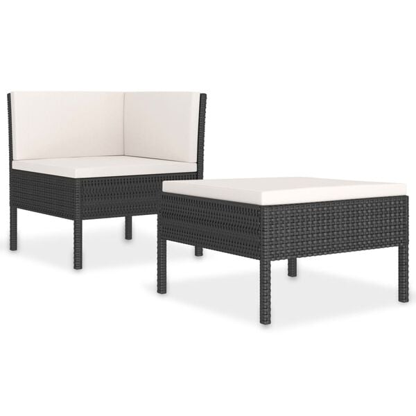 vidaXL Salon de jardin 2 pcs avec coussins Résine tressée Noir