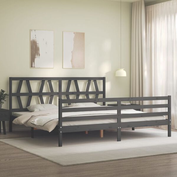 vidaXL Cadre de lit sans matelas gris 200x200 cm bois massif