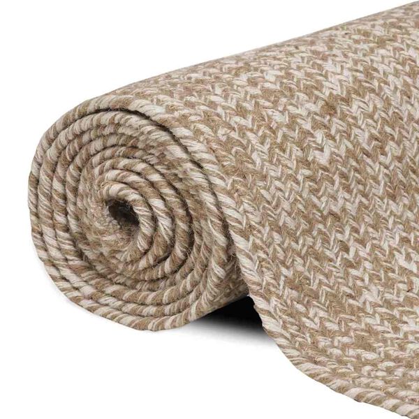 vidaXL Tapis de surface Carr&eacute; Naturel et Blanc 200 x 200 cm Jute