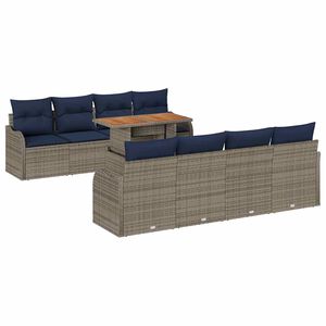 vidaXL Ensemble de canap&eacute; de jardin 7 pc gris et bleu marine