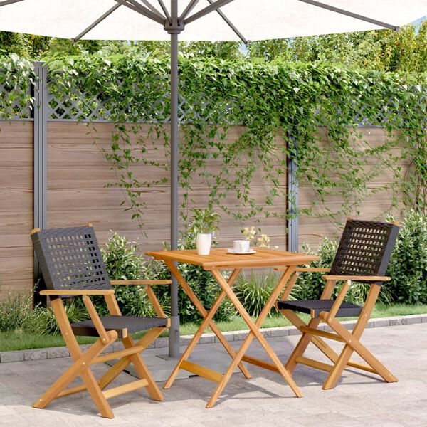 vidaXL Ensemble de bistro 3 pcs noir résine tressée et bois massif