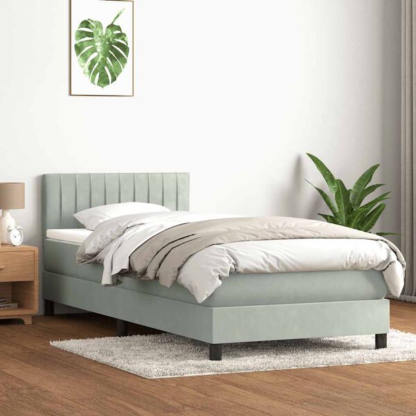 vidaXL Sommier &agrave; lattes de lit et matelas gris clair 80x220 cm velours