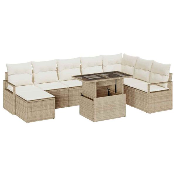 vidaXL Ensemble de canap&eacute; de jardin 9 pcs Beige Poly rotin