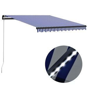 vidaXL Auvent manuel r&eacute;tractable avec LED 300x250 cm Bleu et blanc