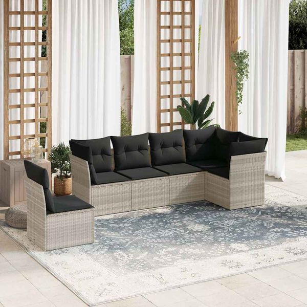 vidaXL Salon de jardin 6 pcs avec coussins gris clair r&eacute;sine tress&eacute;e