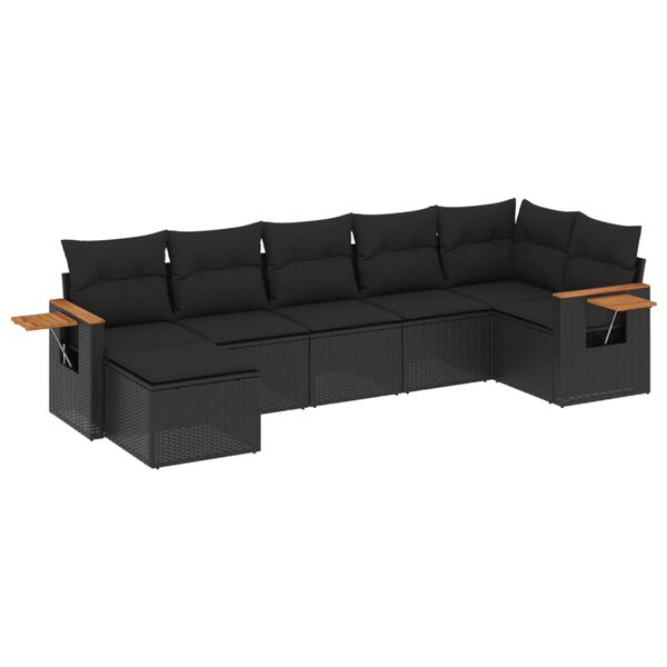vidaXL Salon de jardin 7 pcs avec coussins noir r&eacute;sine tress&eacute;e