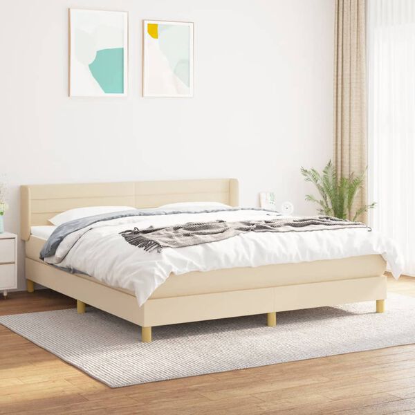 vidaXL Sommier &agrave; lattes de lit avec matelas Cr&egrave;me 160x200 cm Tissu