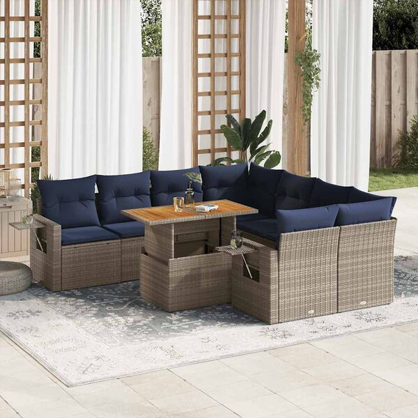 vidaXL Salon de jardin 9 pcs avec coussins gris r&eacute;sine tress&eacute;e