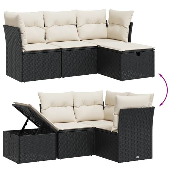 vidaXL Salon de jardin 4 pcs avec coussins noir r&eacute;sine tress&eacute;e