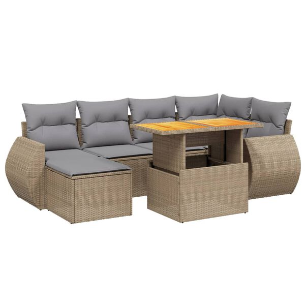 vidaXL Salon de jardin avec coussins 7 pcs beige r&eacute;sine tress&eacute;e