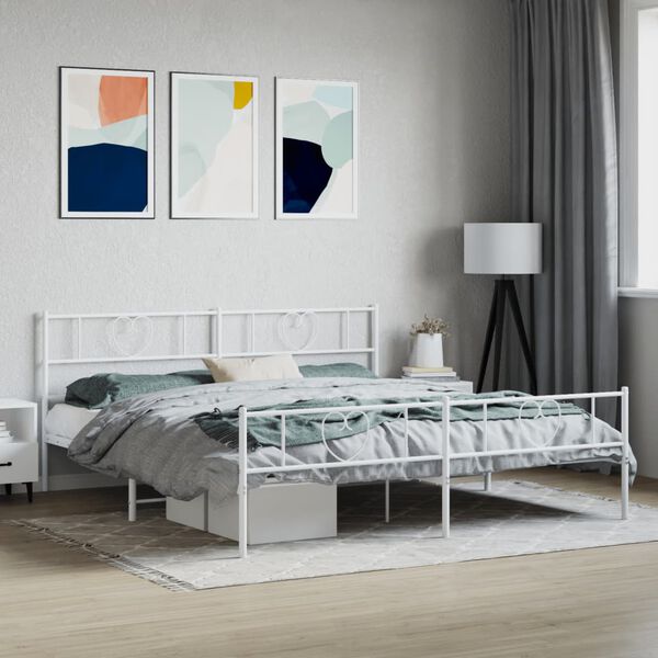 vidaXL Cadre de lit m&eacute;tal sans matelas et pied de lit blanc 180x200 cm