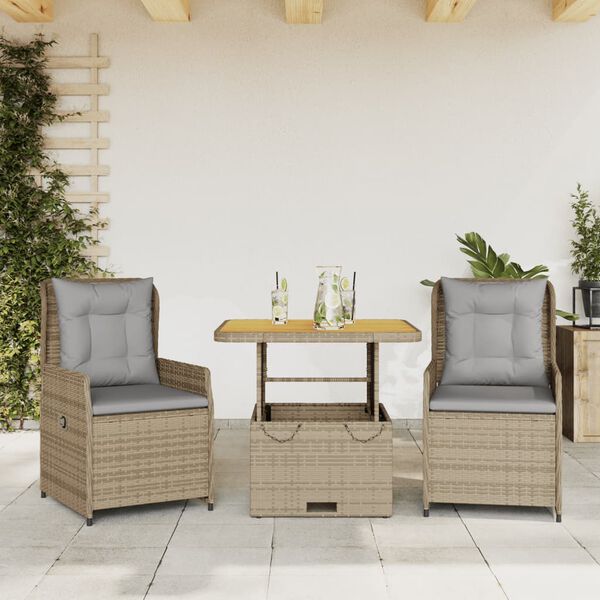 vidaXL Ensemble de bistro 3 pcs avec coussins beige résine tressée
