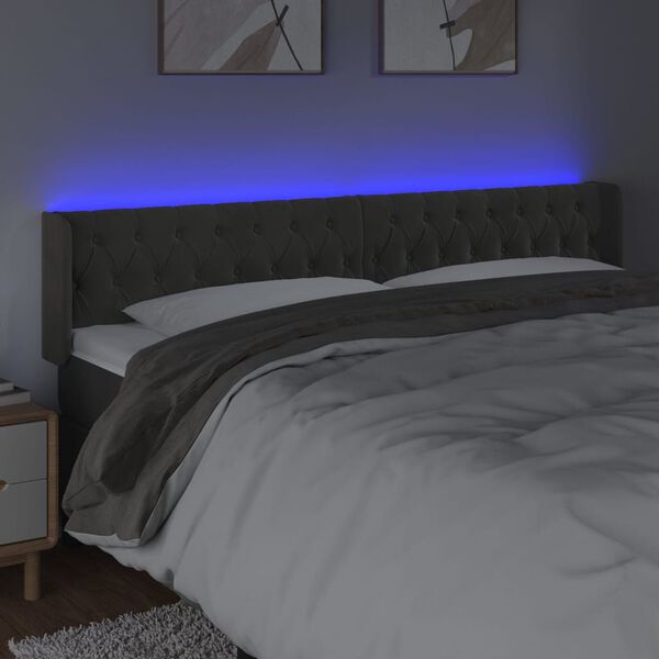 vidaXL T&ecirc;te de lit &agrave; LED Gris fonc&eacute; 183x16x78/88 cm Velours