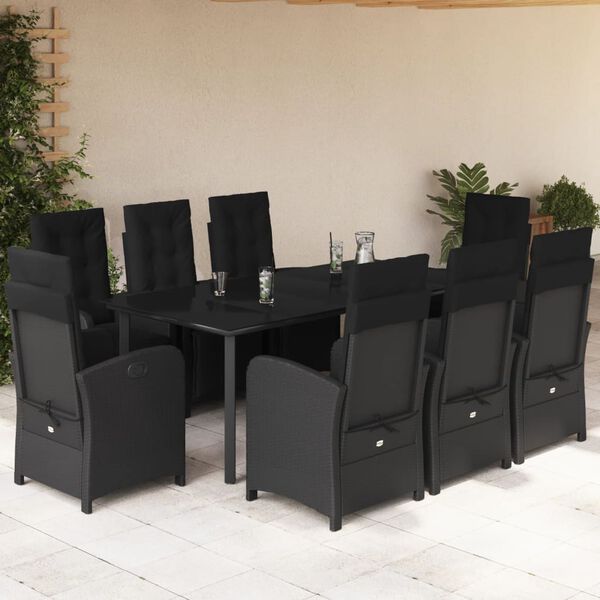 vidaXL Ensemble &agrave; manger de jardin 9pcs coussins noir r&eacute;sine tress&eacute;e