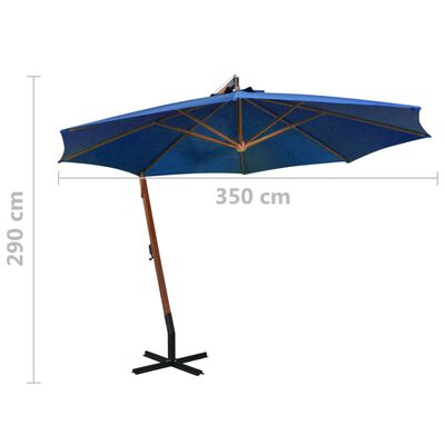 vidaXL Parasol suspendu avec mât Bleu azuré 3,5x2,9 m Bois de sapin