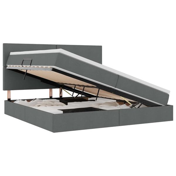 vidaXL Lit avec rangement et matelas Gris fonc&eacute; 200 x 200 cm Polyester