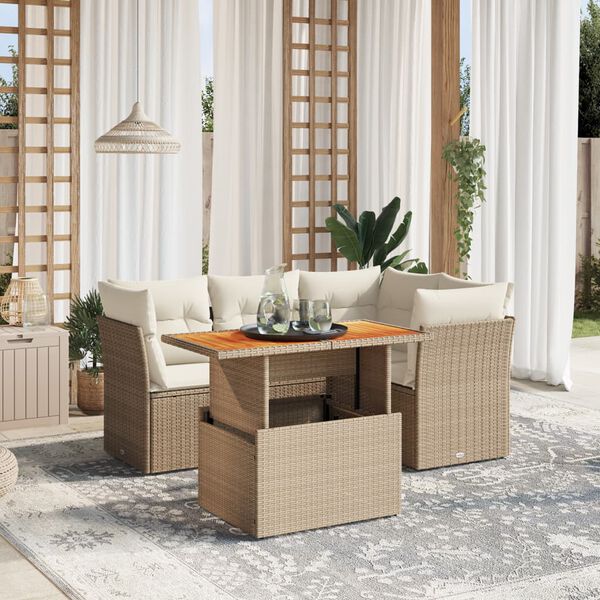 vidaXL Salon de jardin avec coussins 5 pcs beige r&eacute;sine tress&eacute;e
