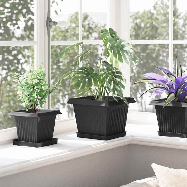 vidaXL Pot de Fleurs Carr&eacute; 6 pcs Noir 23 x 23 x 17,5 cm Plastique