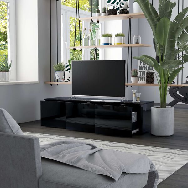 vidaXL Meuble TV Noir brillant 120x34x30 cm Bois d'ing&eacute;nierie