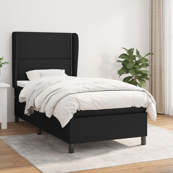 vidaXL Sommier &agrave; lattes de lit avec matelas Noir 90x200 cm Tissu