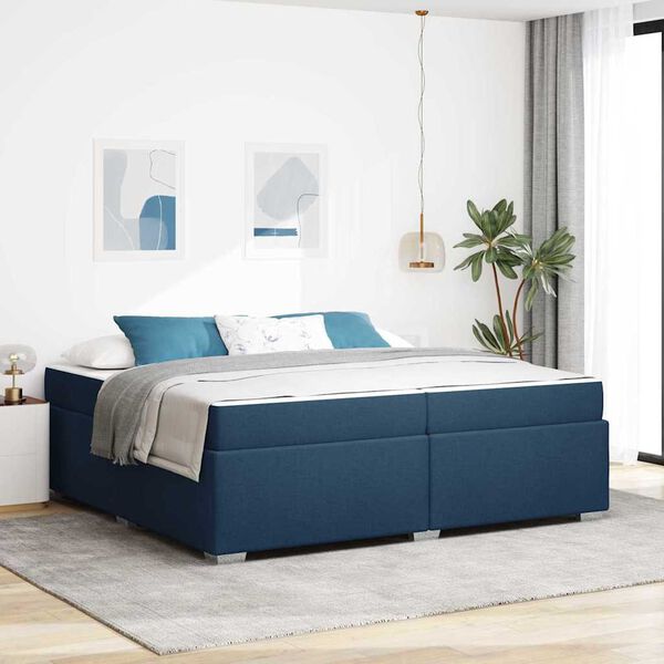 vidaXL Cadre de lit avec matelas Bleu 200 x 200 cm tissu