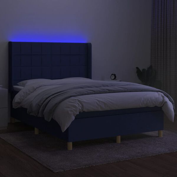 vidaXL Sommier &agrave; lattes de lit matelas et LED Bleu 140x200 cm Tissu
