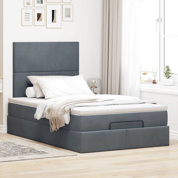 vidaXL Cadre de lit ottoman avec matelas gris fonc&eacute; 120x190 cm velours