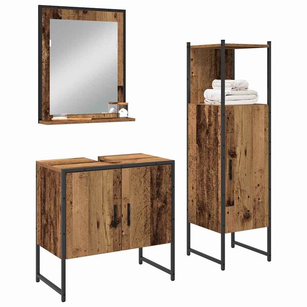 vidaXL Ensemble de mobilier de salle de bain avec &eacute;tag&egrave;re 3 pcs Marron