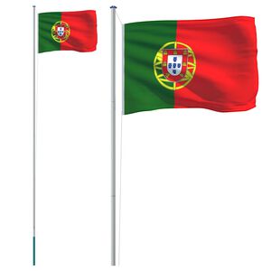 vidaXL Drapeau du Portugal et m&acirc;t 6,08 m Aluminium