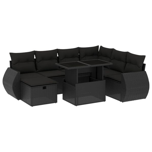 vidaXL Salon de jardin 8 pcs avec coussins noir r&eacute;sine tress&eacute;e
