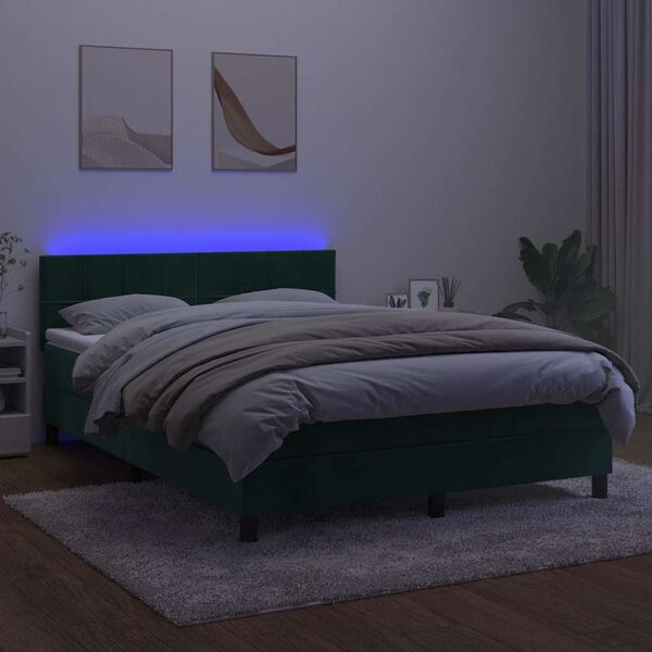 vidaXL Sommier &agrave; lattes de lit avec matelas LED Vert fonc&eacute; 140x190 cm