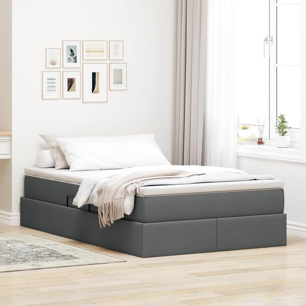 vidaXL Lit avec rangement et matelas Gris foncé 120 x 190 cm Polyester