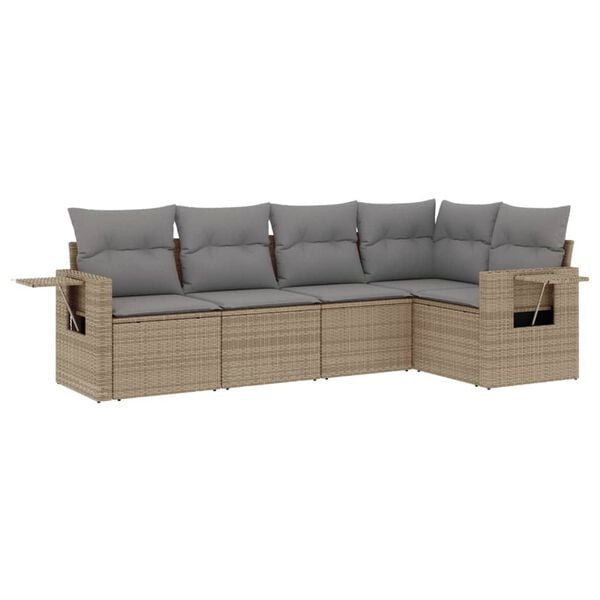 vidaXL Salon de jardin avec coussins 5 pcs beige r&eacute;sine tress&eacute;e