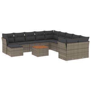 vidaXL Salon de jardin avec coussins 12 pcs gris r&eacute;sine tress&eacute;e